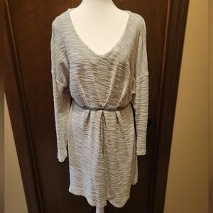 Gray Textured Long Sleeve Dress